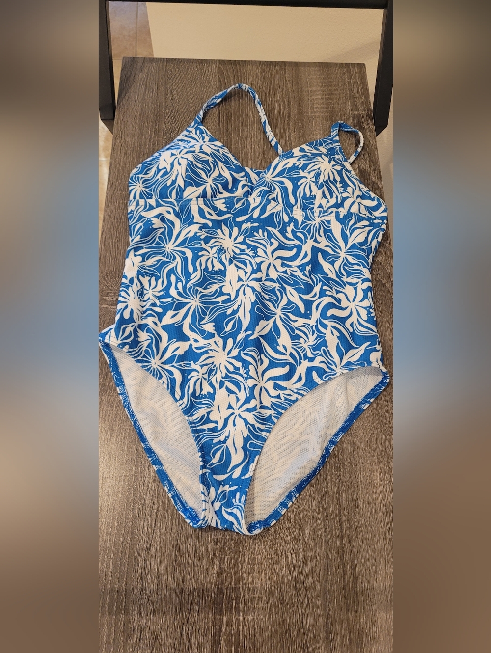 Decathalon Girl Swimsuit One Piece Blue and White Floral Size 12
